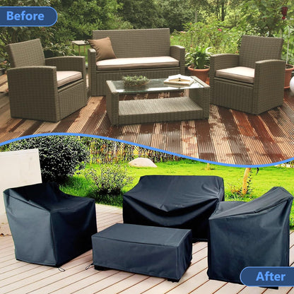 Patio Furniture Covers for Winter, 4 Piece Outdoor Furniture Covers Waterproof, 420D Heavy Duty Tear-Resistant Patio Chair Covers with Windproof Buckle Strap and Adjustable Drawstring