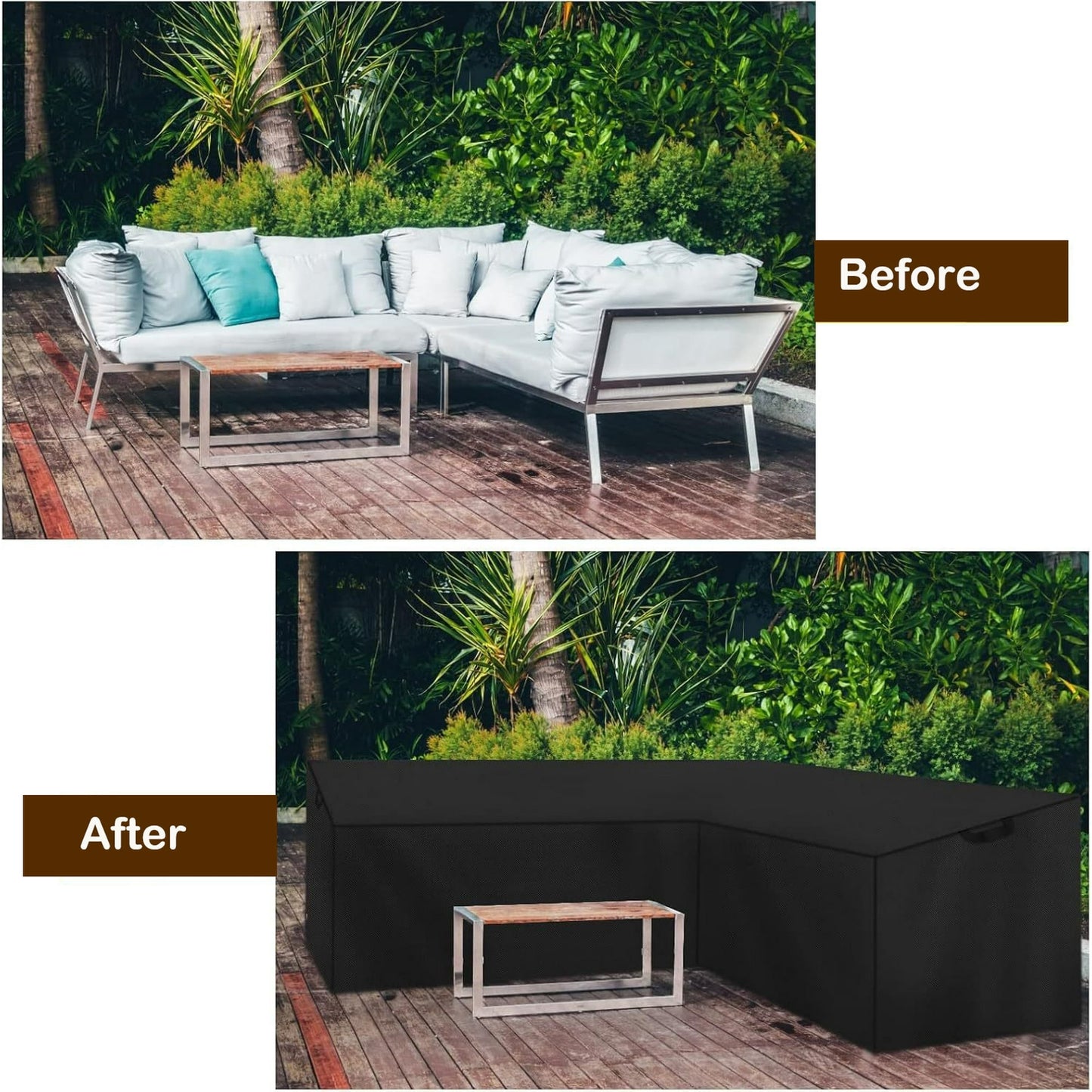 Outdoor Couch Covers for V-Shaped Outdoor Furniture Cover Waterproof Patio Furniture Cover for 5-Seater Outdoor Sectional Cover Weatherproof for Outside L Shape Couch 85" x 85" x 34" x 32"H, Black