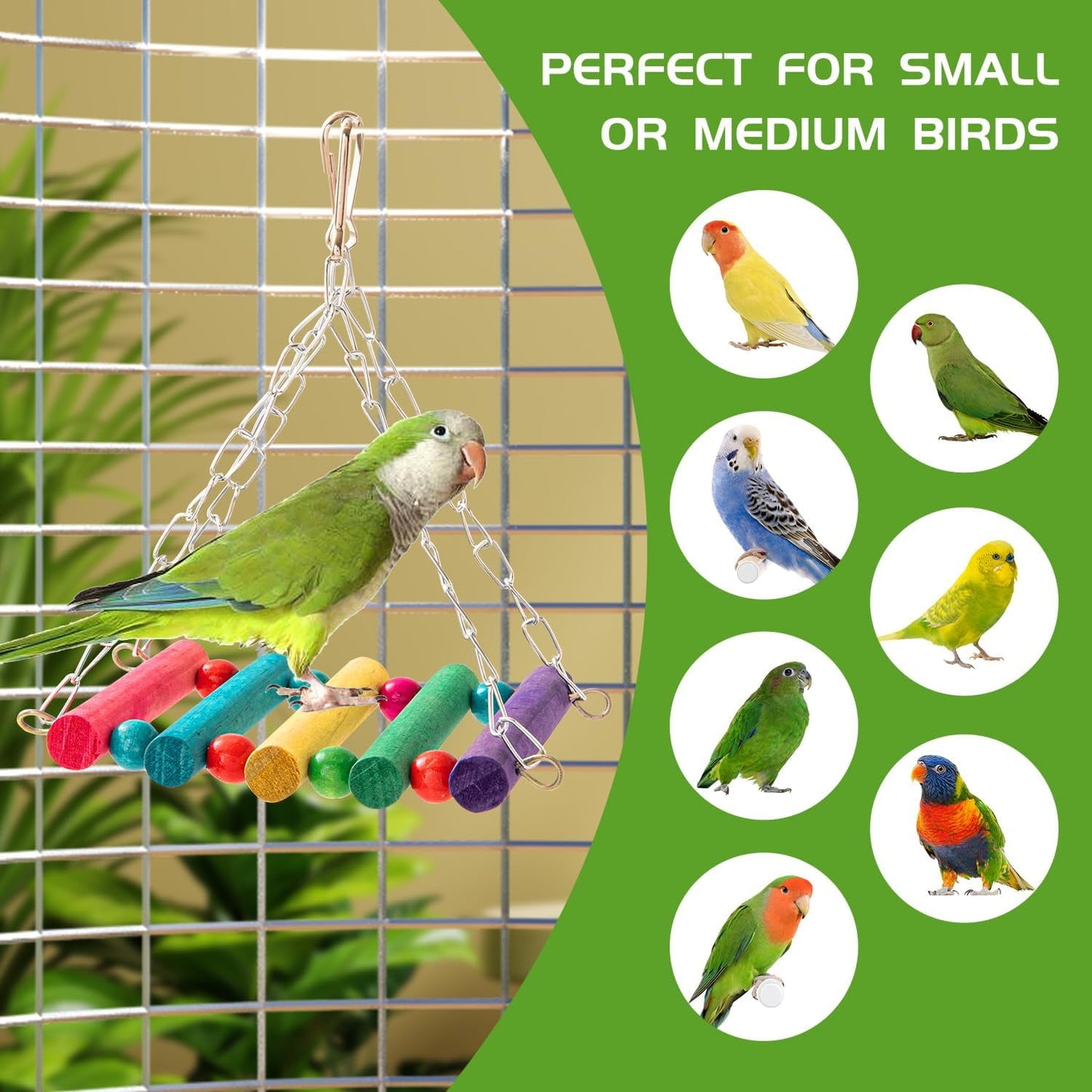 11PCS Bird Toys Parakeet Toys,Dinosam Colorful Parrot Toy for Small Parakeets Cockatiels Conures Finches Swing Chewing Hanging Bell Cage Hammock Toy