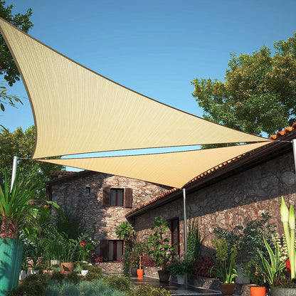 Sun Shade Sail 12' x 12' x 12' Sand Triangle Canopy UV Block Awning for Outdoor Patio Backyard Garden