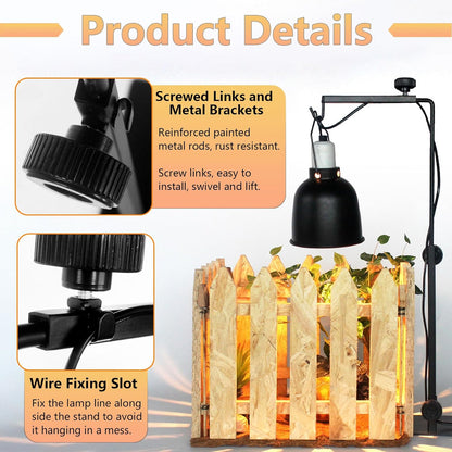 Reptile Domes Stand, Adjustable 17-37 Inch Heat Lamp Stand Fixture for Terrarium , Metal Basking Lamp Holder, Suitable for All Reptile Domes Lamp, L Size