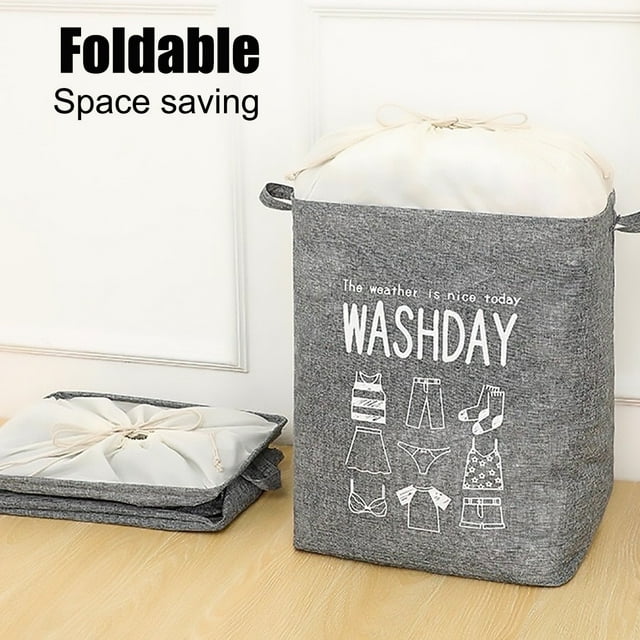 75L Freestanding Large Laundry Basket with Lid, Collapsible Large Drawstring Clothes Hamper Storage with Handle, Dinosam Storage Basket for Bathroom,Gray