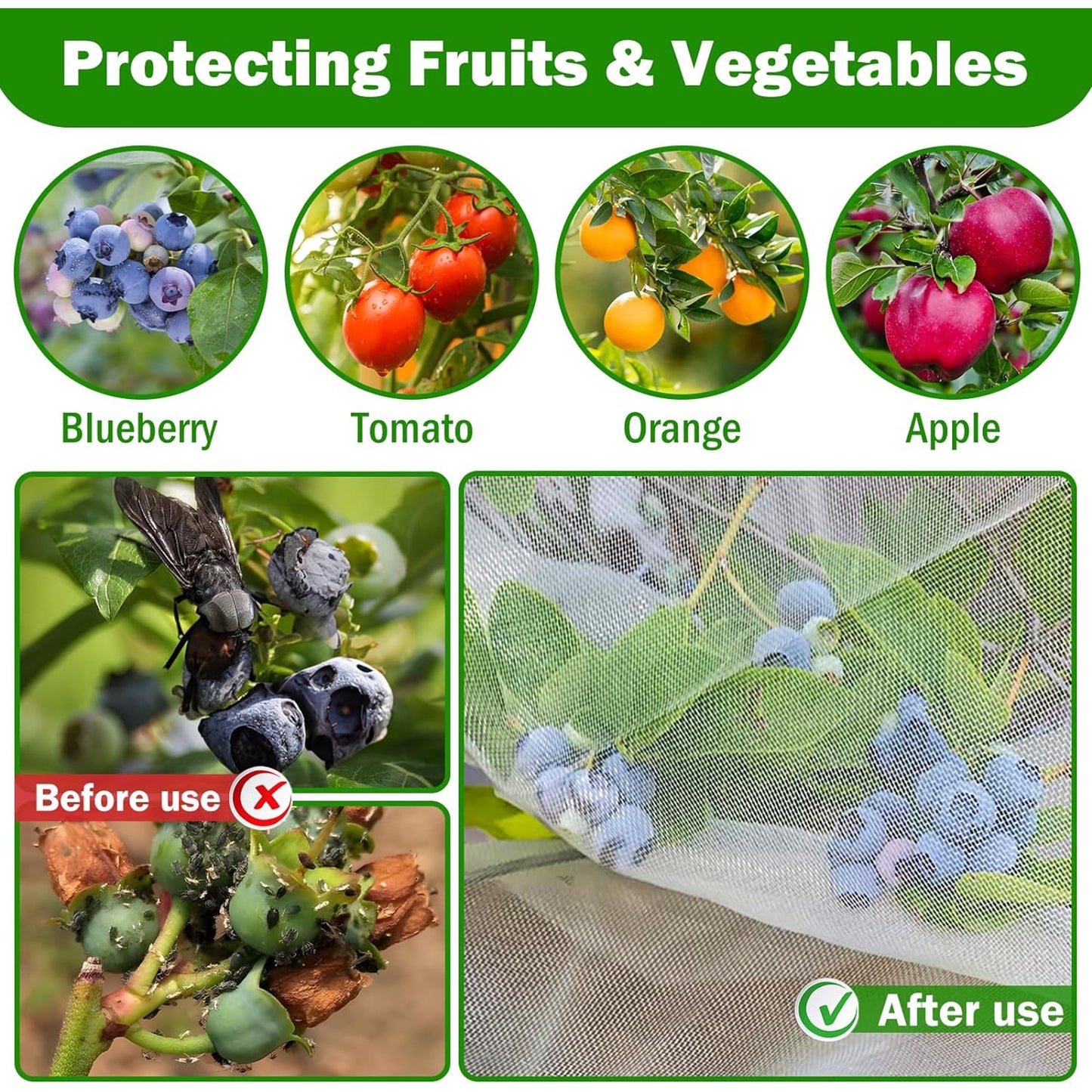 2 PCS Bird Netting, 3.28 x 5 ft Large Fruits Tree Netting,Garden Netting Plant Cover with Drawstring Transparent Bird Plant Barrier Flower Fruits Mesh Screen for Preventing Deer Squirrel