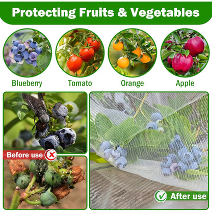 2 PCS Bird Netting, 3.28 x 5 ft Large Fruits Tree Netting,Garden Netting Plant Cover with Drawstring Transparent Bird Plant Barrier Flower Fruits Mesh Screen for Preventing Deer Squirrel