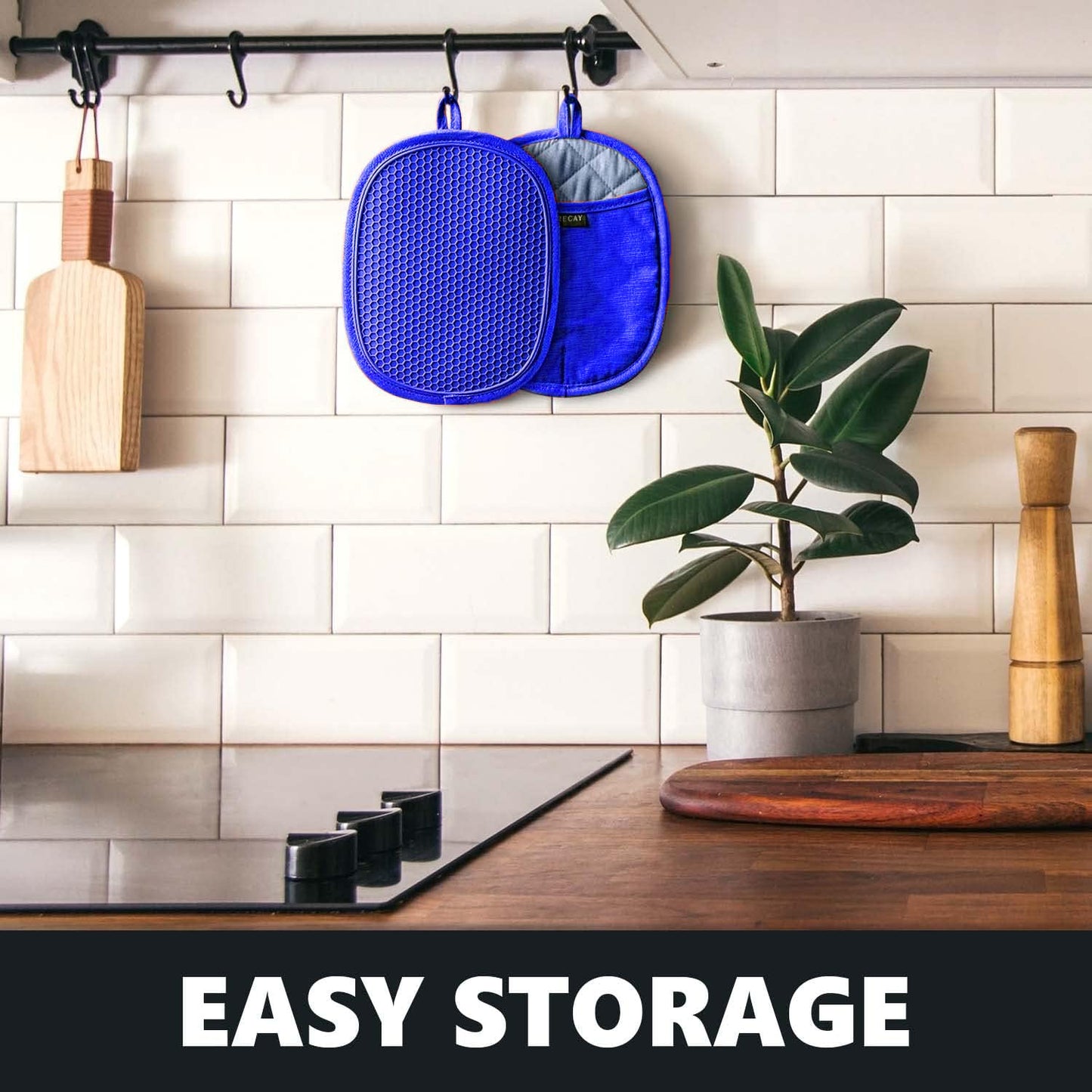 Silicone Pot Holders Sets: RORECAY Heat Resistant Oven Hot Pads with Pockets Non Slip Grip Large Potholders for Kitchen Baking Cooking | Quilted Liner | 9.8 x 7.6 Inches (RoyalBlue, 2)