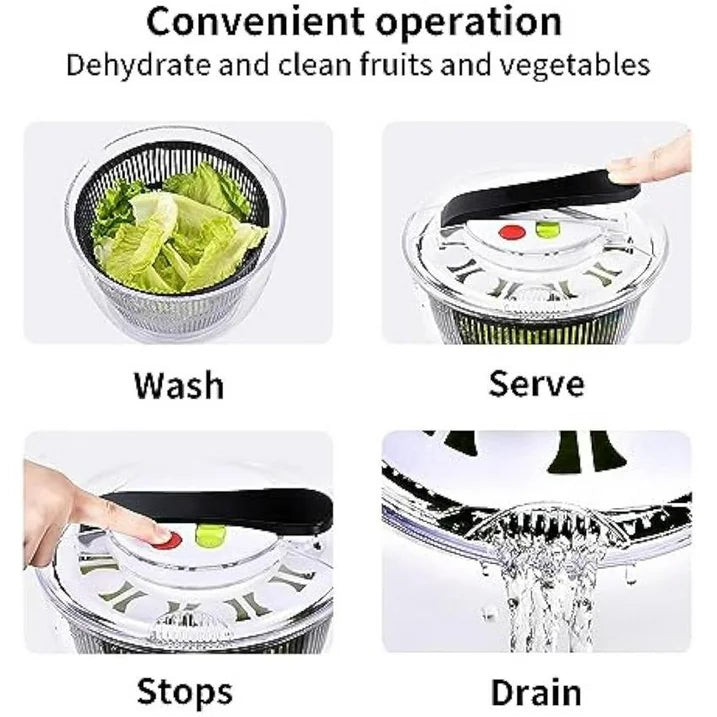 Salad Spinner Handle Vegetable Dryer,Domaci 3qt Fruit Veggie Bowl Lockable Colander Basket and Lid with Drawcord Switch