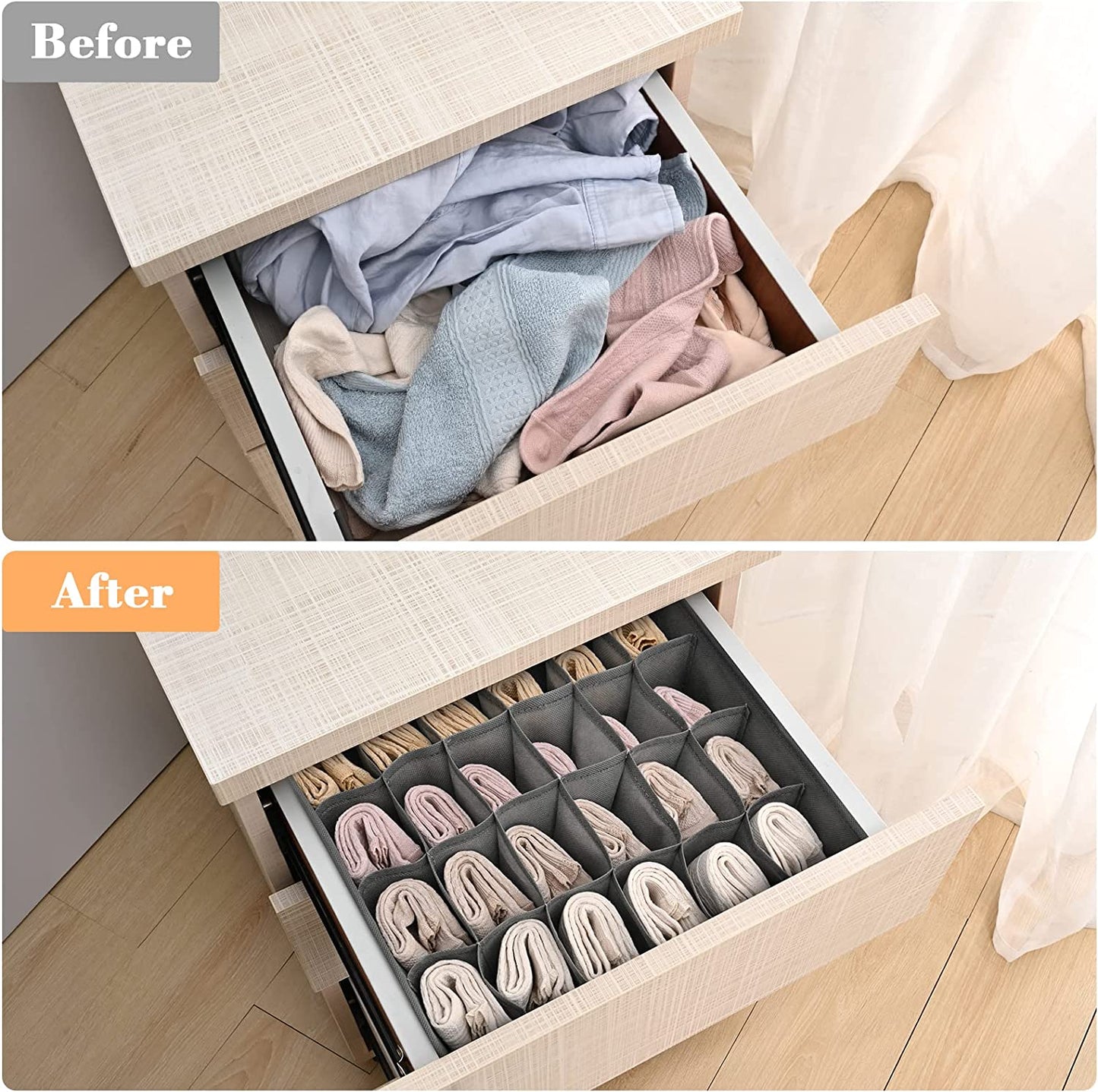 4 Pack Underwear Drawer Organizer for Clothes,Dinosam Closet Organizers and Storage Foldable Clothes Organizers Underwear Organizer Drawer Divider for Clothing, Shoes, Underwear, Bra, Socks and Ties