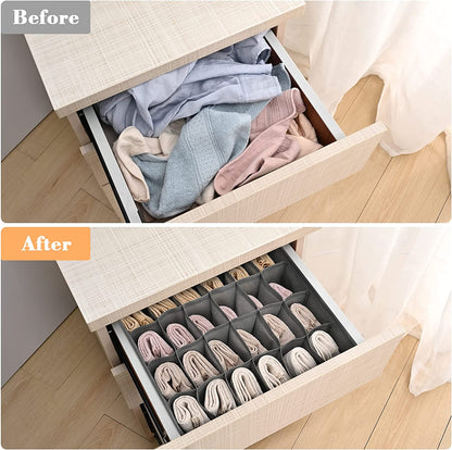 4 Pack Underwear Drawer Organizer for Clothes,Dinosam Closet Organizers and Storage Foldable Clothes Organizers Underwear Organizer Drawer Divider for Clothing, Shoes, Underwear, Bra, Socks and Ties