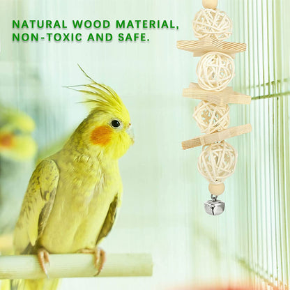 8 Pack Bird Toys for Parakeet Toys for Bird Cage Accessories Parakeets Swing Chewing Toys, Dinosam Wooden Bird Toys for Cage Parrots Toys, Bird Training Toys, Parrot Hanging Swing