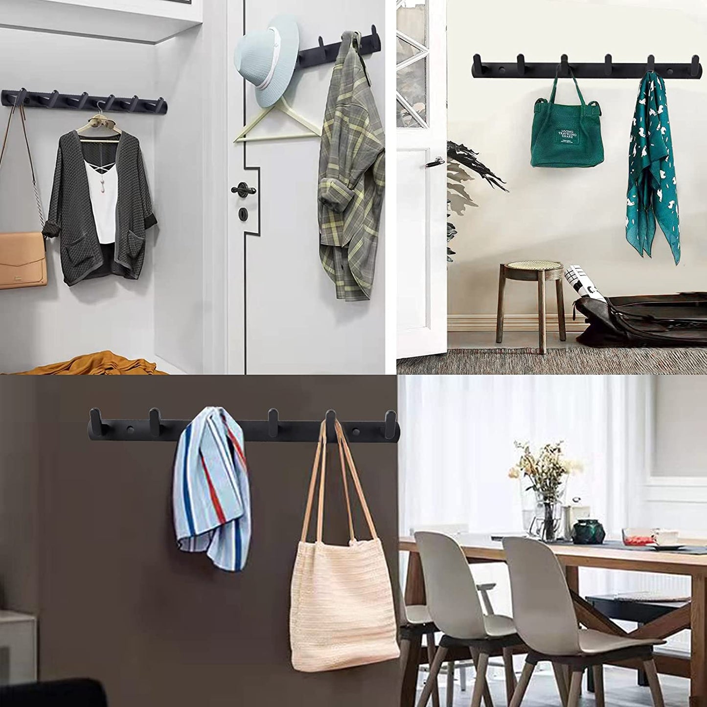 Coat Rack Wall Mount with 6 Wall Hooks, Black Coat Hangers for Wall, Dinosam Wall Mounted Modern Aluminum Coat Hooks Hat Hooks Suitable for Living Room Entrance, Bedroom, Kitchen, Bathroom