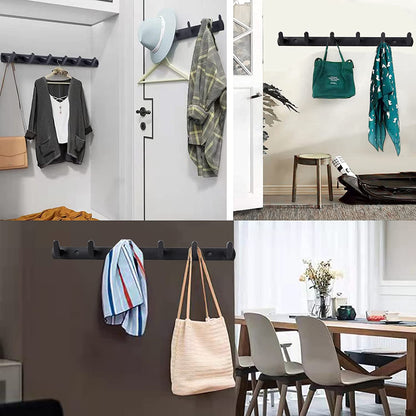 Coat Rack Wall Mount with 6 Wall Hooks, Black Coat Hangers for Wall, Dinosam Wall Mounted Modern Aluminum Coat Hooks Hat Hooks Suitable for Living Room Entrance, Bedroom, Kitchen, Bathroom
