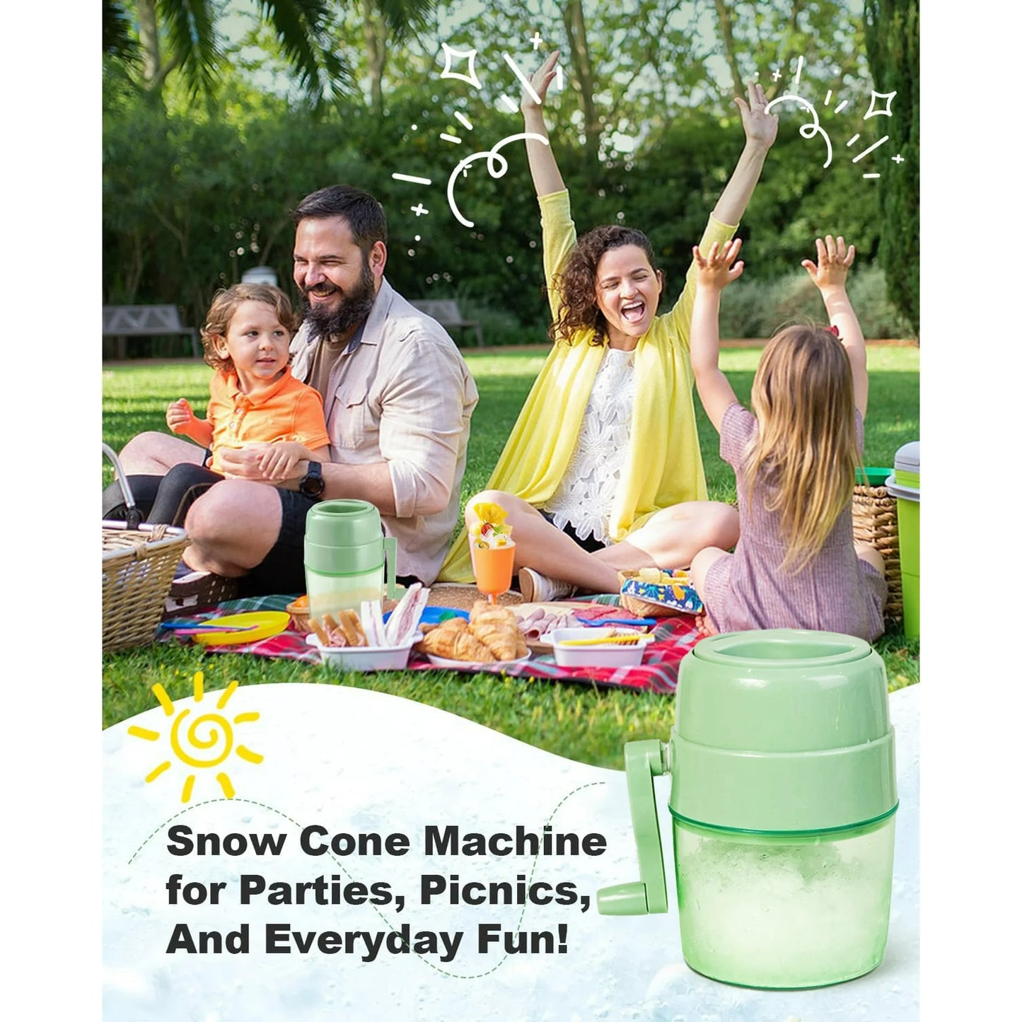 Snow Cone Machine Manual Shaved Ice Maker, Portable Ice Shaver Hand Crank Slushie Machine for home,Domaci Snow Cone Maker for Outdoor Picnics, Green