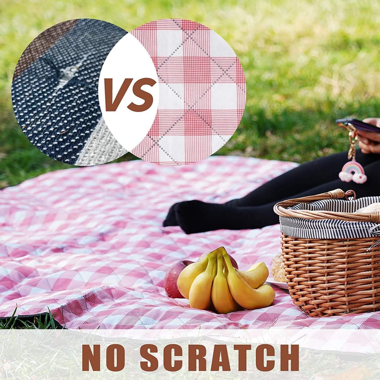 Picnic Blanket Extra Large Beach Blanket Waterproof Sandproof Beach Mat (80"x80"),0.34in Thickening Outdoor Blanket,Foldable Washable Camping Blanket,Wear-Resistant,Soft & Comfortable,Pink & White