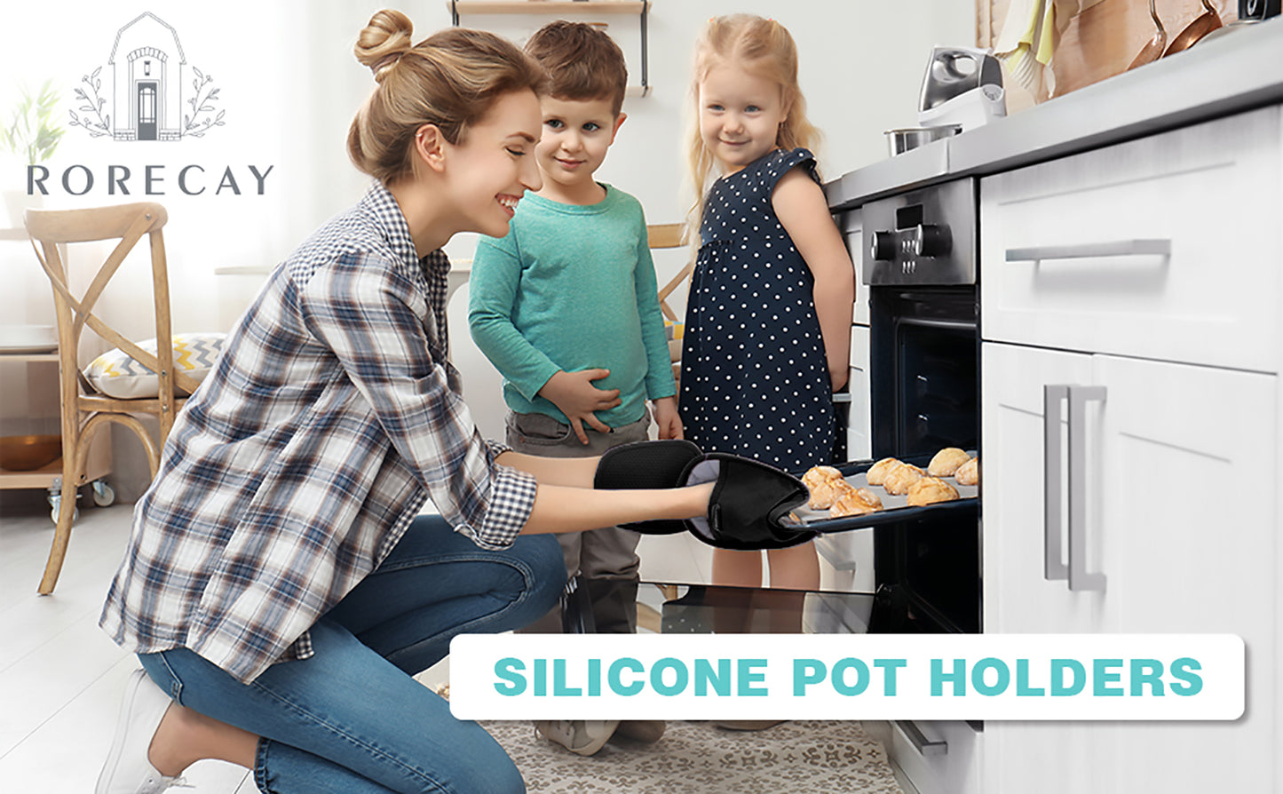 Pot Holders Sets of 2, Silicone Hot Pads for Kitchen,Heat Resistant Oven Mitts Pads with Pockets Non Slip Grip, Large Potholders,Trivets for Cooking, Baking,Black