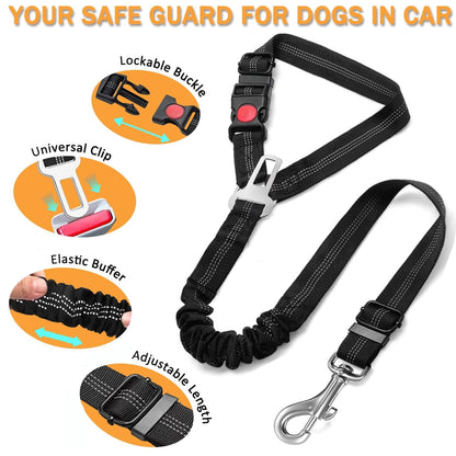 2 Pcs Dog Seat Belt for Car, Upgrade 3-in-1 Dog Car Seat Belt with Adjustable Metal Buckle, Dog Car Harness, Dog Seatbelt for Car with Elastic Bungee for Small Medium Large Dogs Pet
