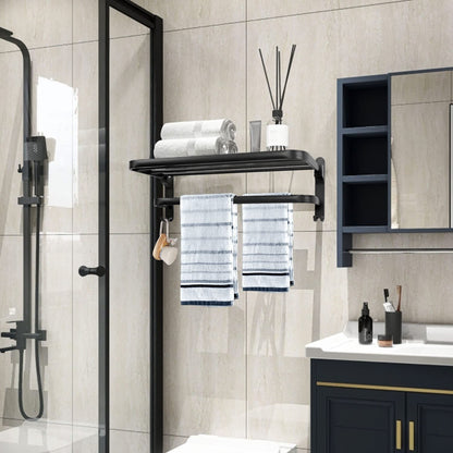 Bathroom Towel Rack Towel Shelf with Double Towel Bars Lavatory Wall Mount Holder with Hooks Stainless Steel Hotel Bath Rack (Matte Black 20 inches)