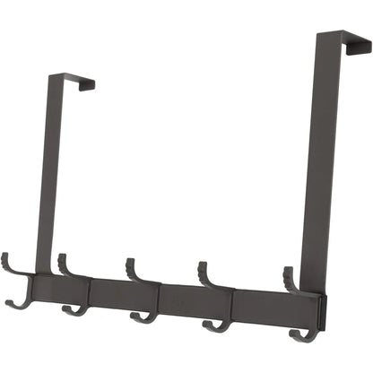 Over The Door Hooks for Hanging,Heavy Duty Hanger Holder for Hanging with 5 Dual Hooks,Over The Door Hanger Hook, Black Over the Door Towel Rack Fits 1-3/4" Thick Door