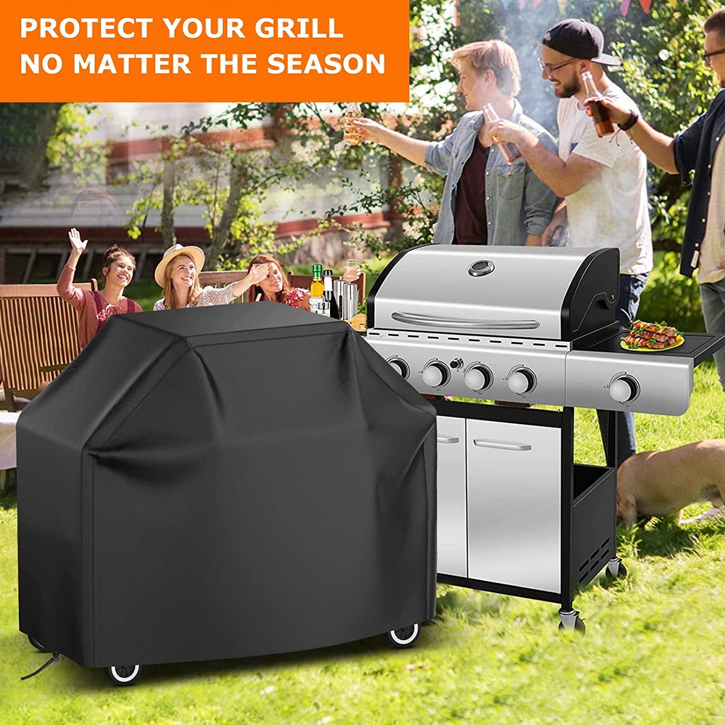 58 Inch BBQ Grill Cover for Outdoor Grill, Waterproof Heavy-Duty Barbecue Gas Grill Cover for 3-5 Burner Barbecue Grill,Black