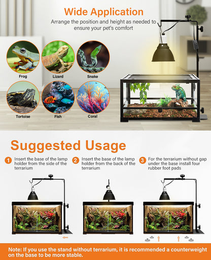 Reptile Domes Stand, Adjustable 17-37 Inch Heat Lamp Stand Fixture for Terrarium , Metal Basking Lamp Holder, Suitable for All Reptile Domes Lamp, L Size