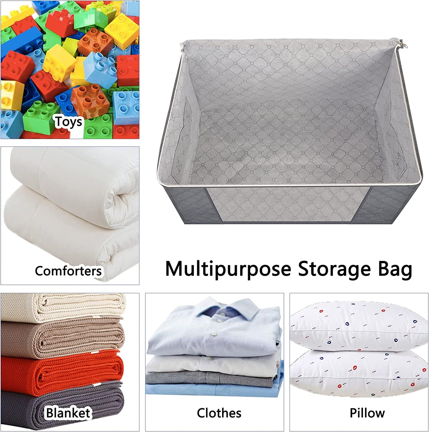 Clothes Storage, 3 Pack 84L Large Clothes Storage Bags, Foldable Closet Organizer Storage Containers with Reinforced Handle, Clear Window, Sturdy Zippers, Gray