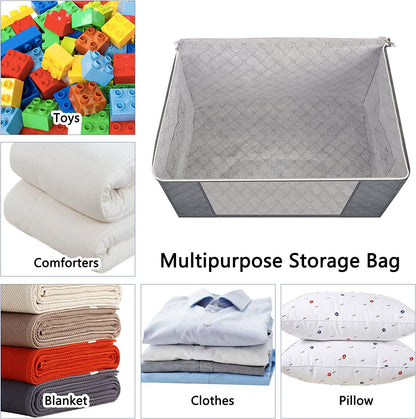 Clothes Storage, 3 Pack 84L Large Clothes Storage Bags, Foldable Closet Organizer Storage Containers with Reinforced Handle, Clear Window, Sturdy Zippers, Gray