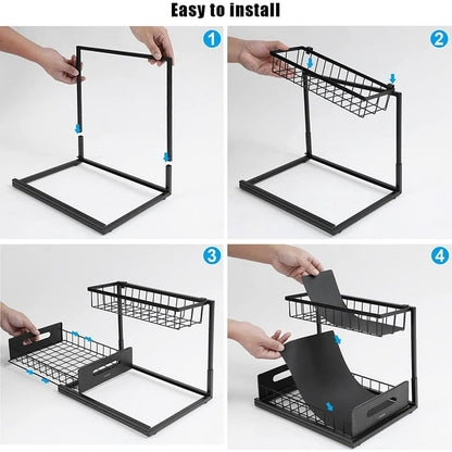 Under Sink Organizer and Storage,Bathroom Cabinet Organizer, 2 Tier Sliding Cabinet Basket Organizer Drawer, Multi-Purpose Bath Collection Baskets for Bathroom