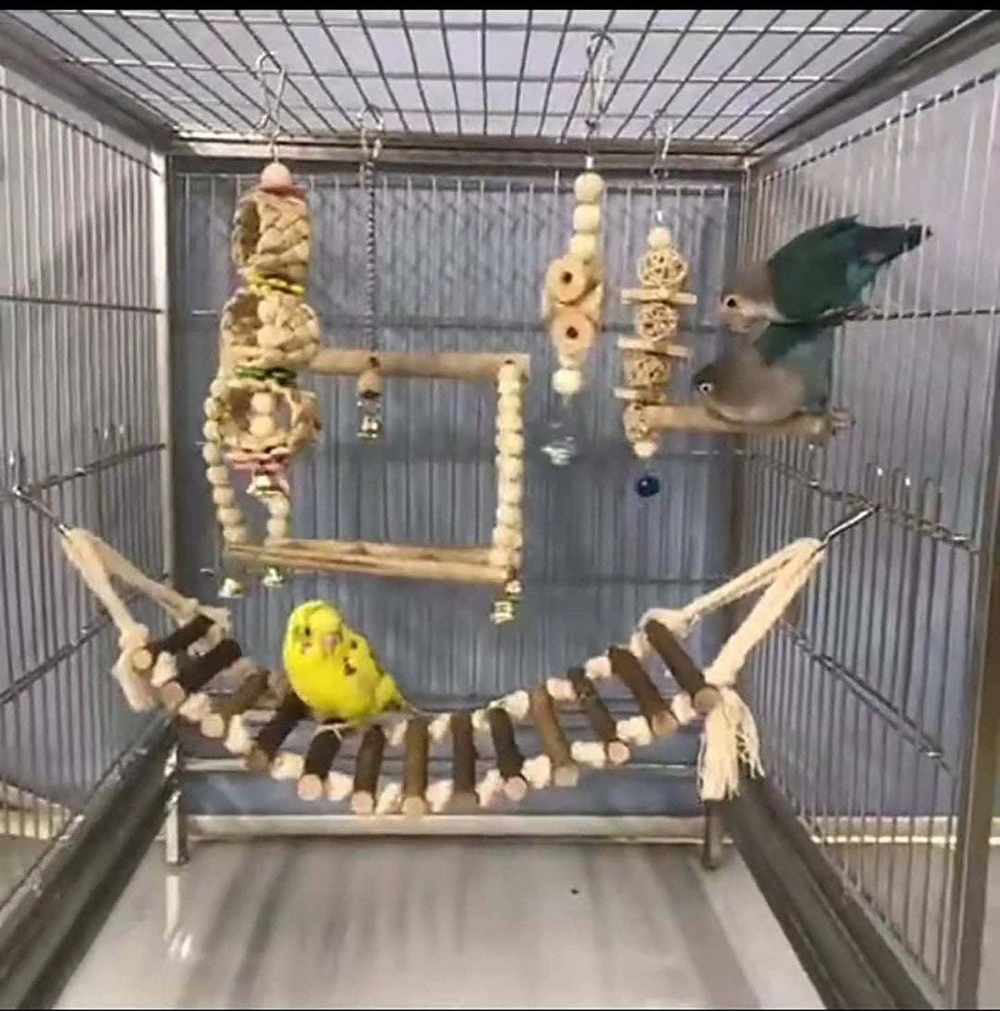 8 Pack Bird Toys for Parakeet Toys for Bird Cage Accessories Parakeets Swing Chewing Toys, Dinosam Wooden Bird Toys for Cage Parrots Toys, Bird Training Toys, Parrot Hanging Swing