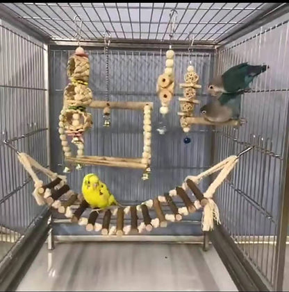 8 Pack Bird Toys for Parakeet Toys for Bird Cage Accessories Parakeets Swing Chewing Toys, Dinosam Wooden Bird Toys for Cage Parrots Toys, Bird Training Toys, Parrot Hanging Swing