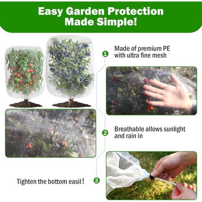 2 PCS Bird Netting, 3.28 x 5 ft Large Fruits Tree Netting,Garden Netting Plant Cover with Drawstring Transparent Bird Plant Barrier Flower Fruits Mesh Screen for Preventing Deer Squirrel