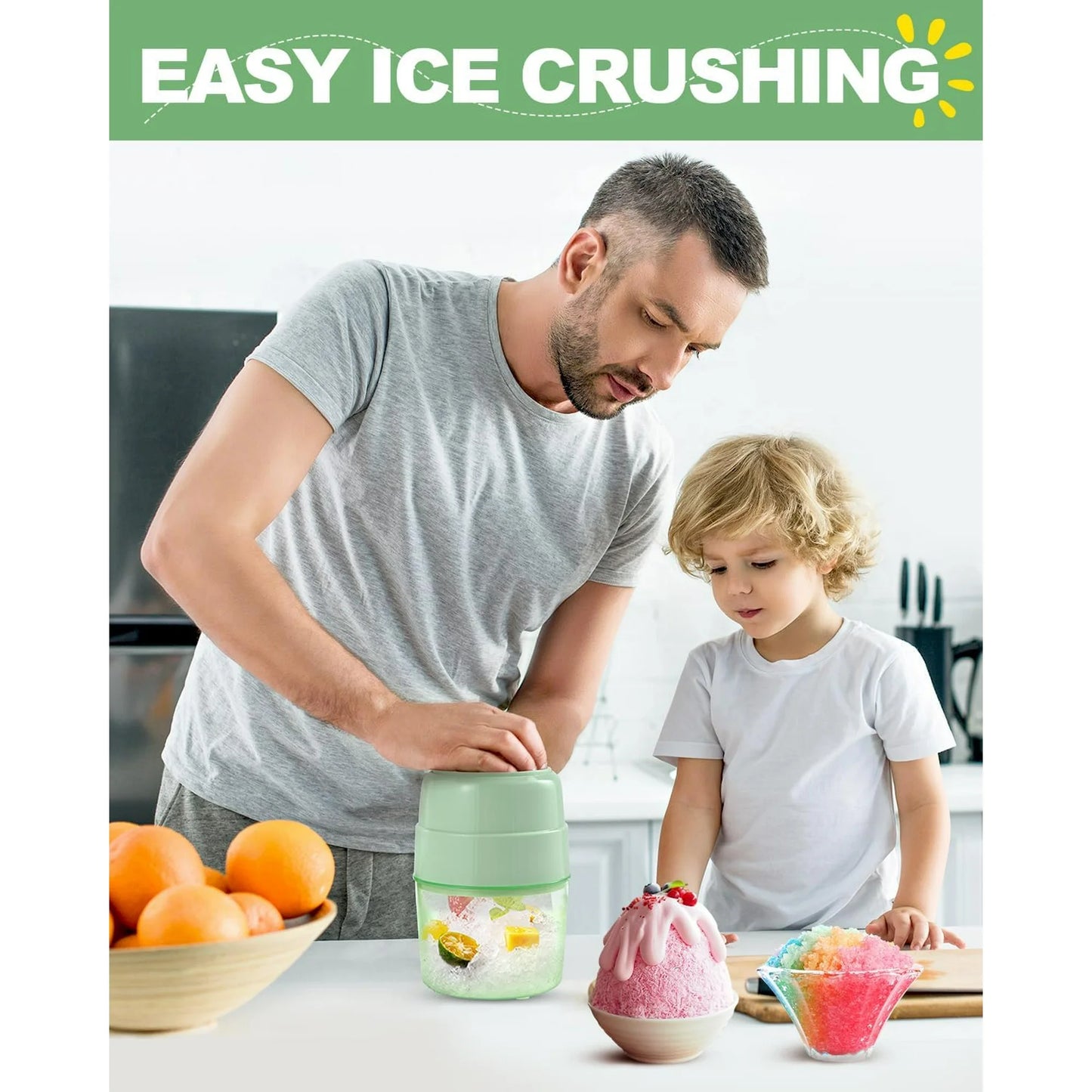Snow Cone Machine Manual Shaved Ice Maker, Portable Ice Shaver Hand Crank Slushie Machine for home,Domaci Snow Cone Maker for Outdoor Picnics, Green