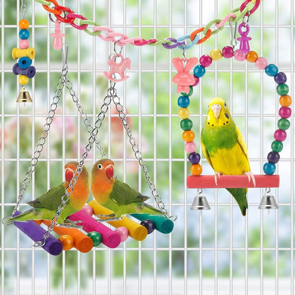 11PCS Bird Toys Parakeet Toys,Dinosam Colorful Parrot Toy for Small Parakeets Cockatiels Conures Finches Swing Chewing Hanging Bell Cage Hammock Toy