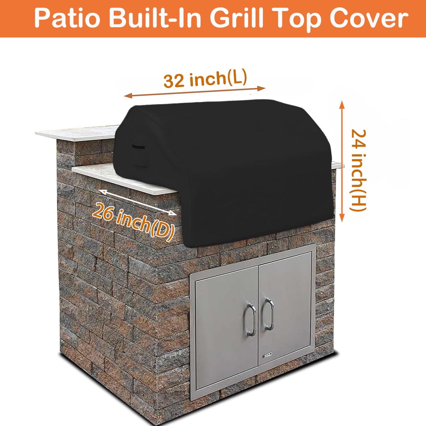 Grill Cvers for 32 inch Island Grill Cover Built-in BBQ Covers for Outside Grill Head Cover.BBQ Grill Cover Gas Grill Cover (32" W x 26" D x 24" H Inches, Black)