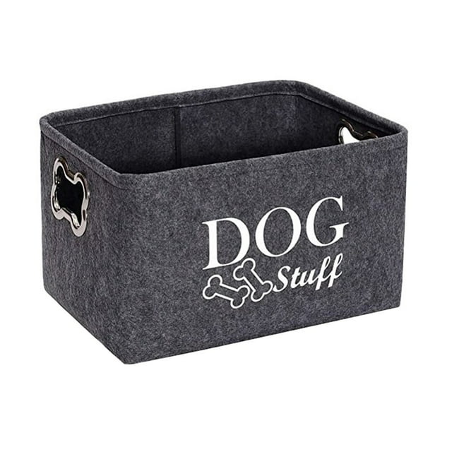 Dog Toy Baskets Dog Toy Box Dog Toy Bin with Designed Metal Handle,Dog Toy Storage Perfect for Organizing Dog Toys, Blankets, Leashes, Dry Food and Bandana,Gray