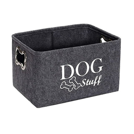 Dog Toy Baskets Dog Toy Box Dog Toy Bin with Designed Metal Handle,Dog Toy Storage Perfect for Organizing Dog Toys, Blankets, Leashes, Dry Food and Bandana,Gray