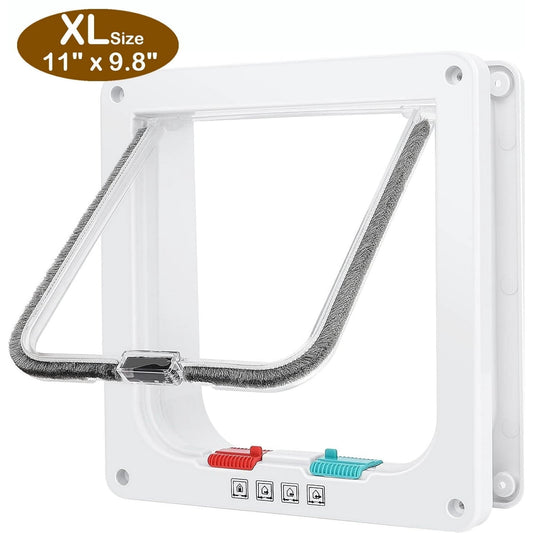 Extra Large Cat Door (Outer Size 11" x 9.8"), 4 Way Locking Cat Door for Interior Exterior Doors, Weatherproof Pet Door for Cats Doggie Door Pet Door (White)