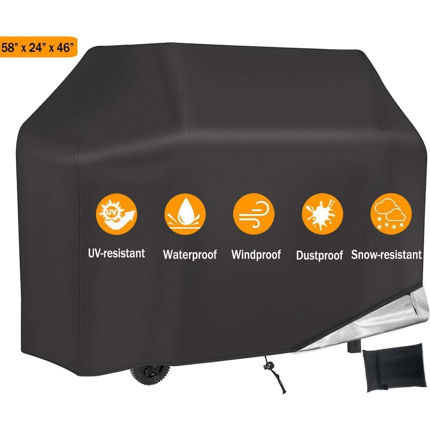 Grill Cover 58 inch, Heavy Duty Waterproof Gas Grill Cover, UV and Fade Resistant BBQ Cover for Grills up to 56-in Width, Black