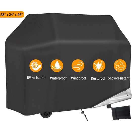 Grill Cover 58 inch, Heavy Duty Waterproof Gas Grill Cover, UV and Fade Resistant BBQ Cover for Grills up to 56-in Width, Black