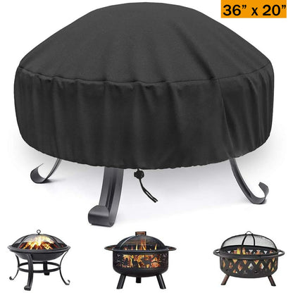 Waterproof Fire Pit Cover Round, Fits 30/32/34/36 inch Firepit or Fire Bowl, 36" x 20" Fits for Most Fireplace Cover Polyester Cover with PVC Coating