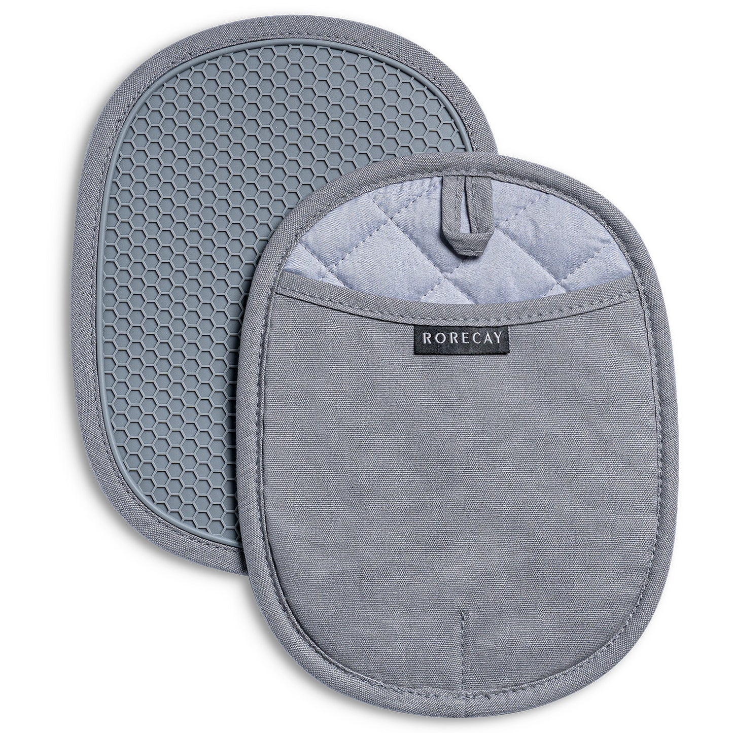 Pot Holders Sets of 2, Silicone Hot Pads for Kitchen,Heat Resistant Oven Mitts Pads with Pockets Non Slip Grip, Large Potholders,Trivets for Cooking, Baking,Gray