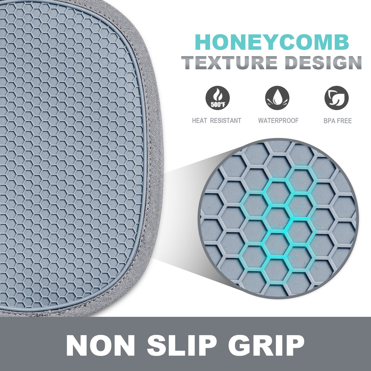 Pot Holders Sets of 2, Silicone Hot Pads for Kitchen,Heat Resistant Oven Mitts Pads with Pockets Non Slip Grip, Large Potholders,Trivets for Cooking, Baking,Gray