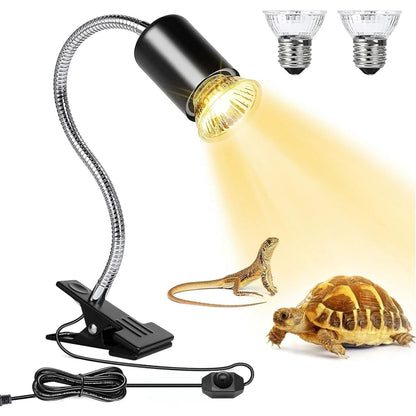 Reptile Heat Lamp for Lizard,aquatic lamp with 2 UVA UVB Bulbs light for Reptiles,UVA UVB Reptile Light with Adjustable Switch,360° Rotatable Aquatic Lamp for Turtle Tank Accessories