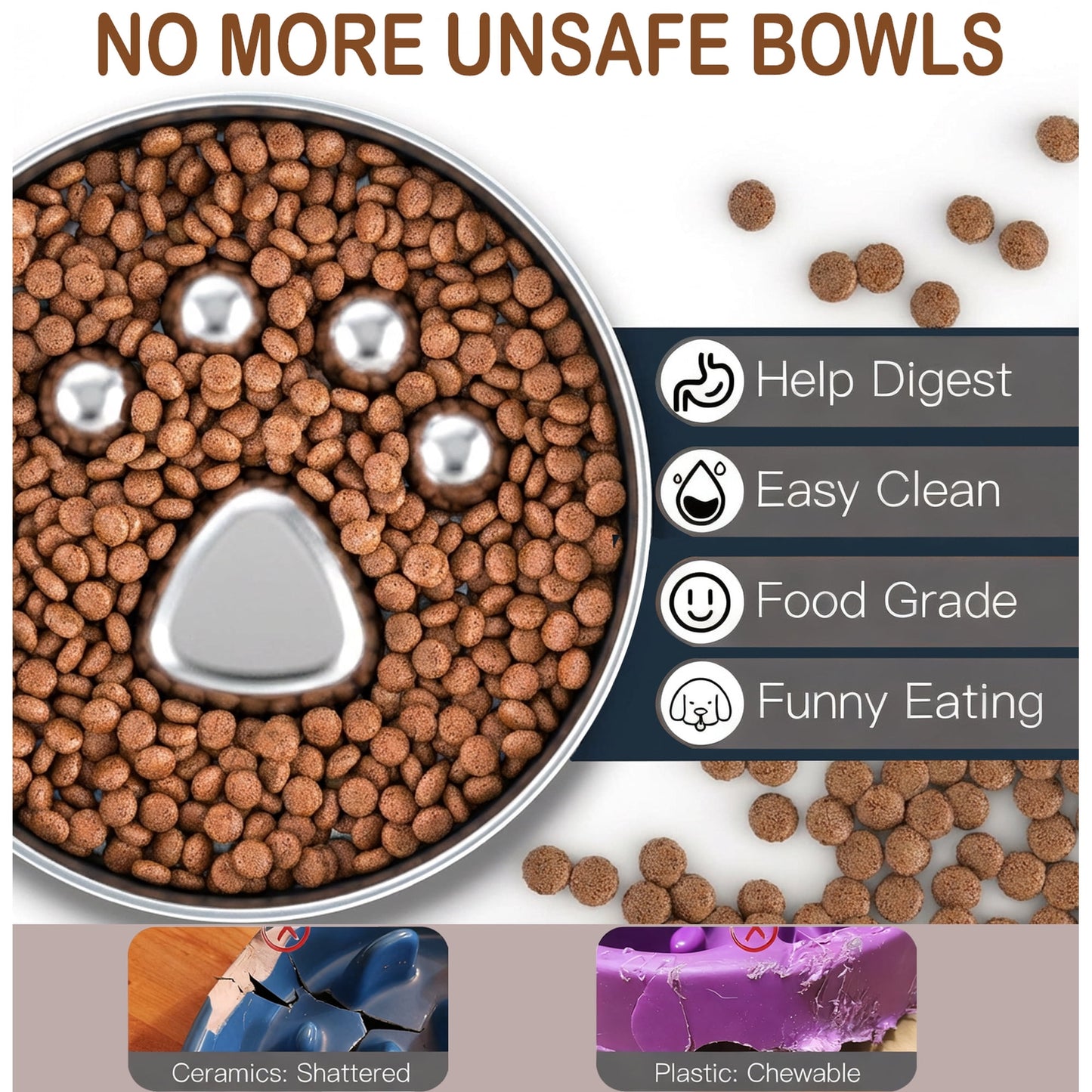 Slow Feeder Dog Bowls Large Breed, Food Grade 304 Stainless Steel Dog Bowls with Non-Slip Base, Maze Pet Dish to Slow Down Eating, Metal Slow Feeder Dog Bowl