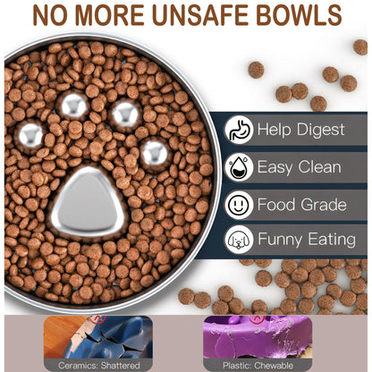 Slow Feeder Dog Bowls Large Breed, Food Grade 304 Stainless Steel Dog Bowls with Non-Slip Base, Maze Pet Dish to Slow Down Eating, Metal Slow Feeder Dog Bowl