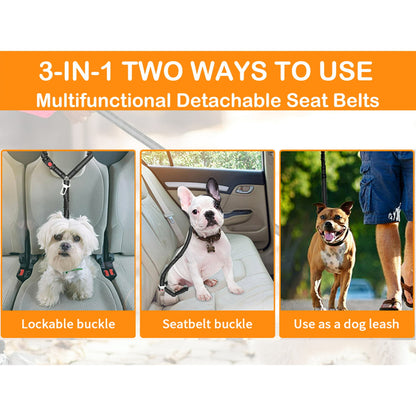 2 Pcs Dog Seat Belt for Car, Upgrade 3-in-1 Dog Car Seat Belt with Adjustable Metal Buckle, Dog Car Harness, Dog Seatbelt for Car with Elastic Bungee for Small Medium Large Dogs Pet