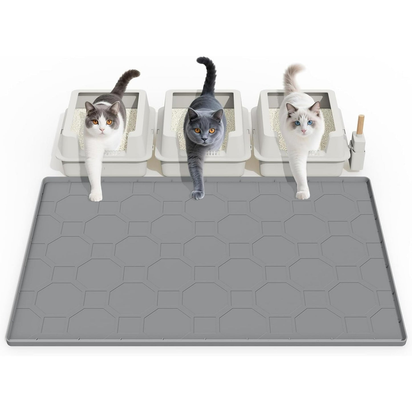 Cat Litter Mat Waterproof ,Large 34"*23" Non-slip Silicone Cat Litter Mat,Cat Litter Box Mat for Litter Trapping,Easy to Store Kitty Litter Mat Gray