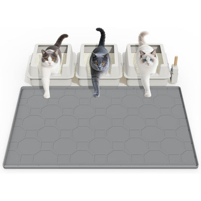 Cat Litter Mat Waterproof ,Large 34"*23" Non-slip Silicone Cat Litter Mat,Cat Litter Box Mat for Litter Trapping,Easy to Store Kitty Litter Mat Gray