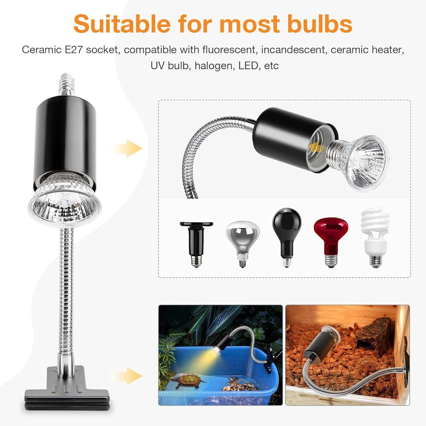 Reptile Heat Lamp for Lizard,aquatic lamp with 2 UVA UVB Bulbs light for Reptiles,UVA UVB Reptile Light with Adjustable Switch,360° Rotatable Aquatic Lamp for Turtle Tank Accessories