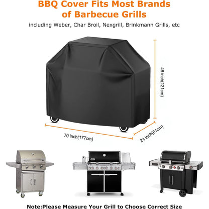 70 Inch BBQ Grill Cover for Outdoor Grill, Waterproof Heavy-Duty Barbecue Gas Grill Cover for 4-7 Burner Barbecue Grill, Black (70“x 24”x48“)
