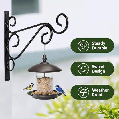Hanging Plant Brackets, 2pcs 10 inch Bird Feeder Wall Hooks, Metal Hanging Brackets for Plants Lantern Wind Chimes Flower Basket (Black)