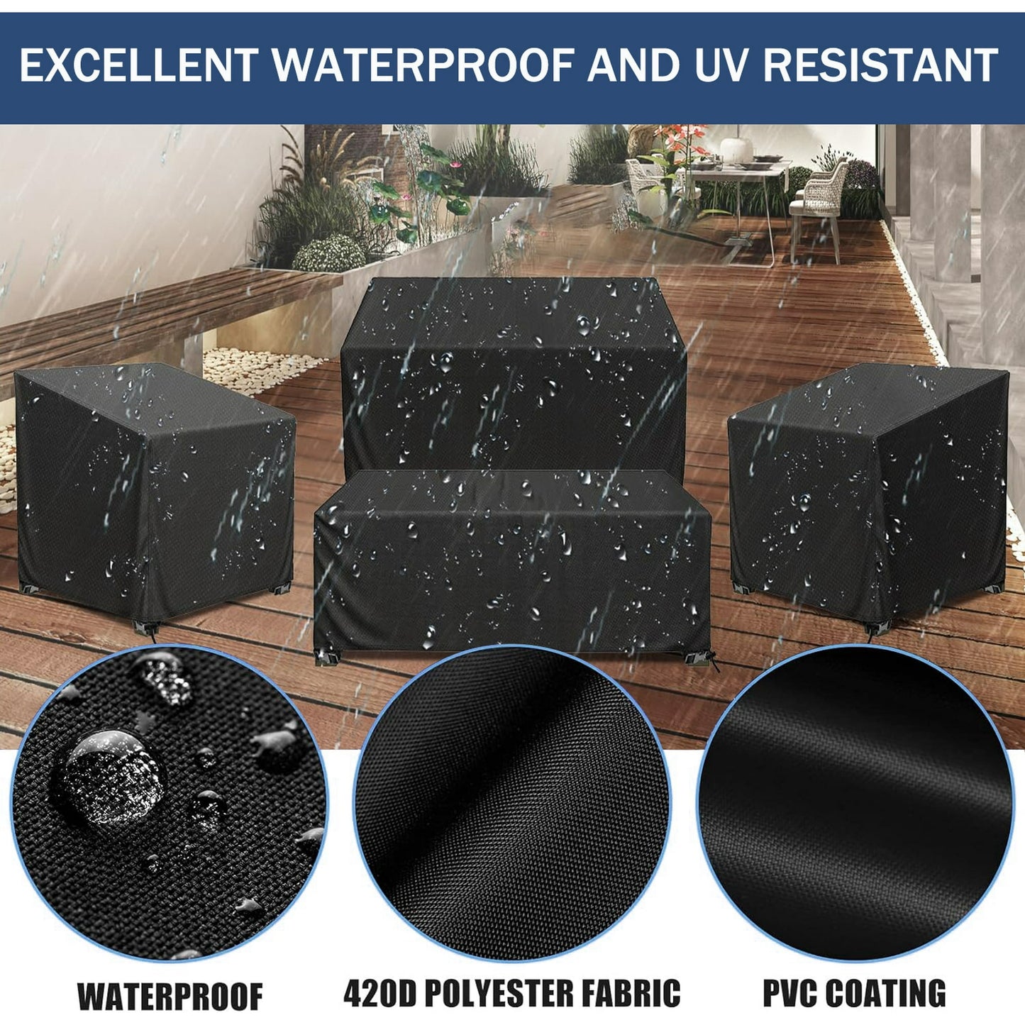 Patio Furniture Covers for Winter, 4 Piece Outdoor Furniture Covers Waterproof, 420D Heavy Duty Tear-Resistant Patio Chair Covers with Windproof Buckle Strap and Adjustable Drawstring